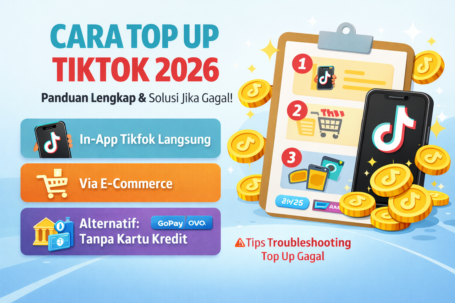 Cara Top Up TikTok 2026 : Semua Metode + Solusi Gagal