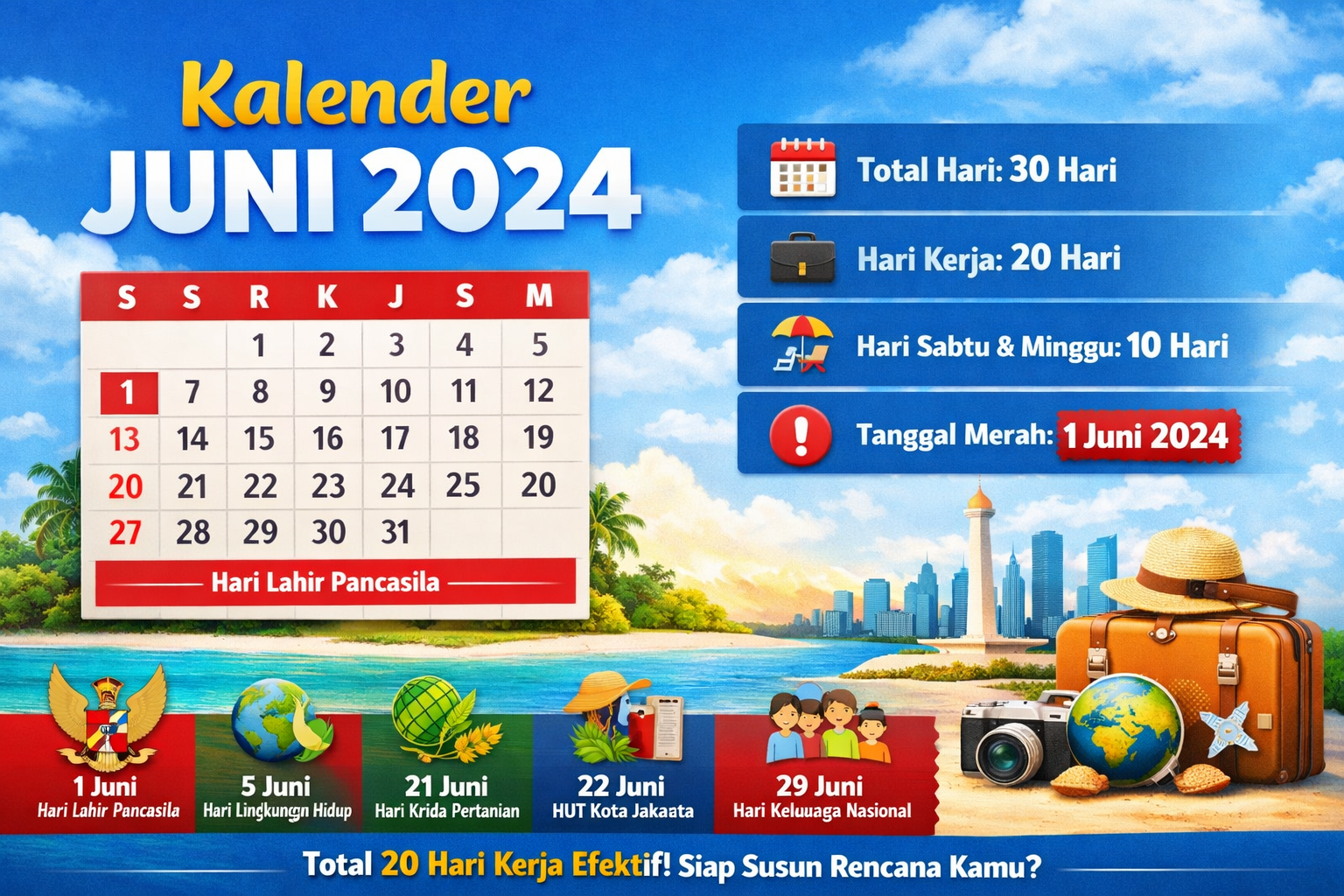 Kalender Juni 2024 : Tanggal Merah & Hari Kerja Lengkap