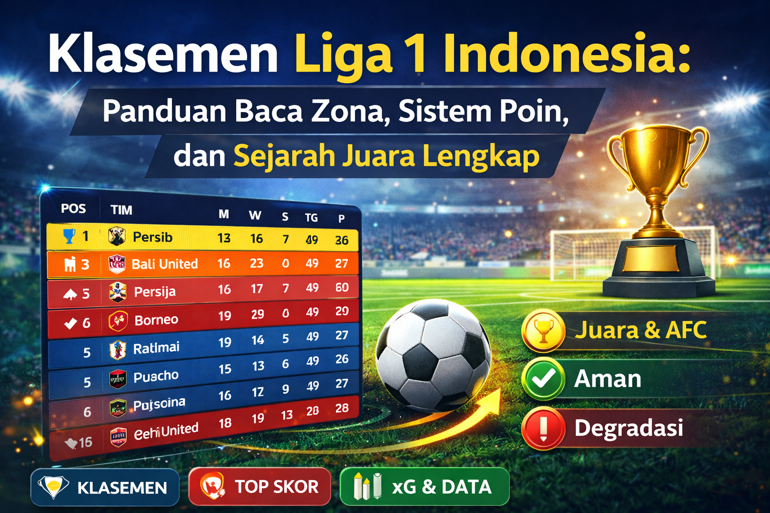 Klasemen Liga 1 Cara Baca, Zona, & Sejarah Juara Lengkap