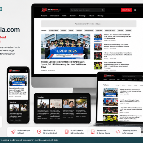 Portofolio website Digital News & Content Publishing Platform Lintaspedia hasil pengembangan Tokodigi