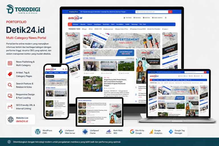 Portofolio website Multi-Category News Portal Detik24 hasil pengembangan Tokodigi