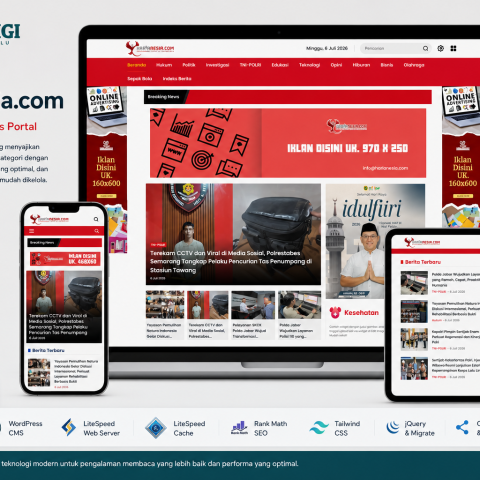 Portofolio website Multi-Category News Portal Harianesia hasil pengembangan Tokodigi