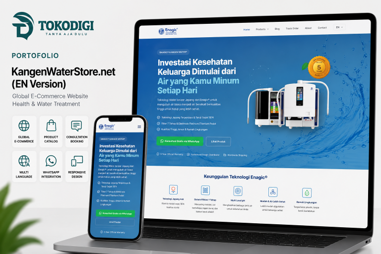 Portofolio website global e-commerce Kangen Water Store hasil pengembangan Tokodigi