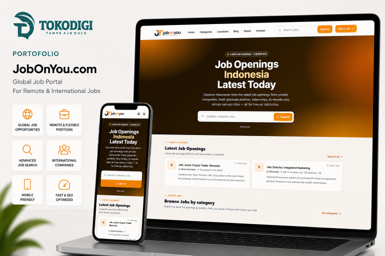 Portofolio website global job portal JobOnYou hasil pengembangan Tokodigi