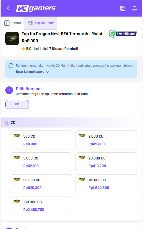 Top Up Dragon Nest M Panduan Lengkap Server Velskud vs Geraint 2026 18 Pilih Nominal Topup