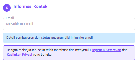 Gambar Langkah 3, kolom email dan catatan