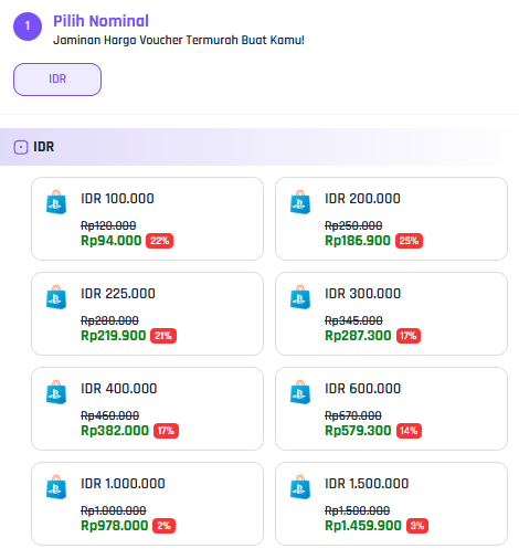 Gambar Langkah 4, pilih denominasi voucher PSN