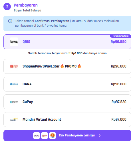 Gambar Langkah 5, daftar metode pembayaran