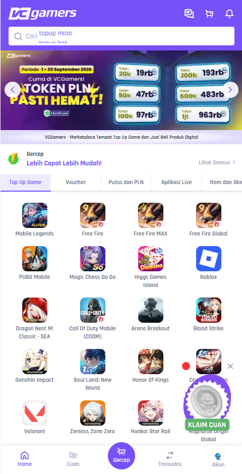 Cara Top Up Blood Strike Cepat Aman dan Hemat di VCGamers 14 Gambar: Langkah 1, halaman utama VCGamers